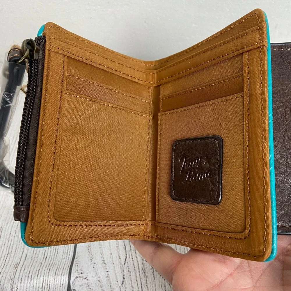 Tony‎ Lama RFID Wallet Turquoise Floral Embossed Western Wristlet Clutch
